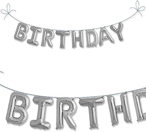 Birthday Metall Folien Ballon Girlande silber | 41 cm Folienballon Girlande Birthday