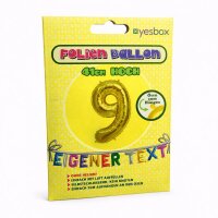 Metall Folien Ballon Ziffer 9 gold – 41 cm Zahlenballon