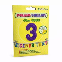 Metall Folien Ballon Ziffer 3 violett – 41 cm Zahlenballon