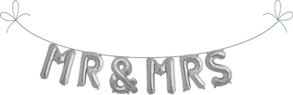 MR & MRS Metallluftbalon Girlande - silber | 41 cm Folienballon MR & MRS silber