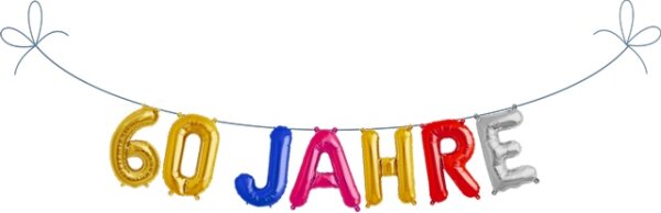 60 Jahre Metall Folien Ballon Girlande bunt | 41 cm Folienballon Girlande 60 Jahre
