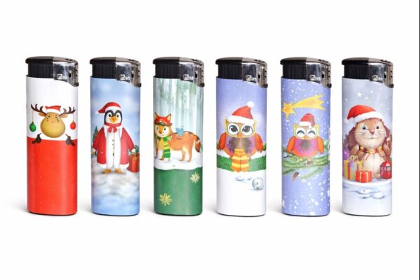 Feuerzeug Set 5 Stück – bunte Weihnachtsmotive im Vorteilspack