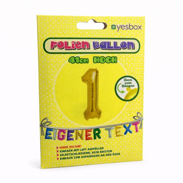 Metall Folien Ballon Ziffer 1 gold – 41 cm Zahlenballon