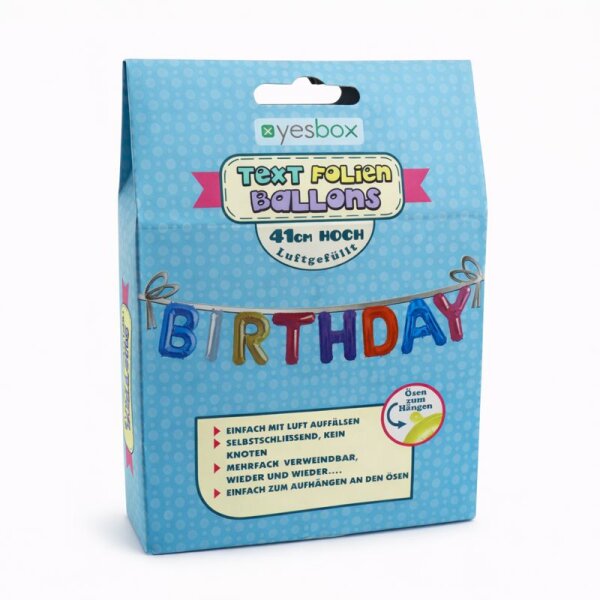 Text Folien Ballon Set „BIRTHDAY“ bunt – 41 cm
