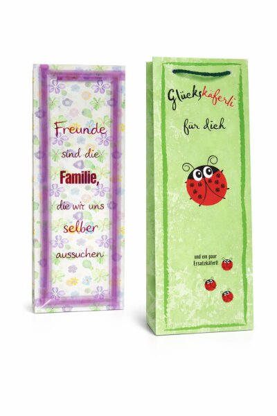2er Set Flaschentaschen „Freunde & Glückskäferli“ – Geschenkverpackung im Duo